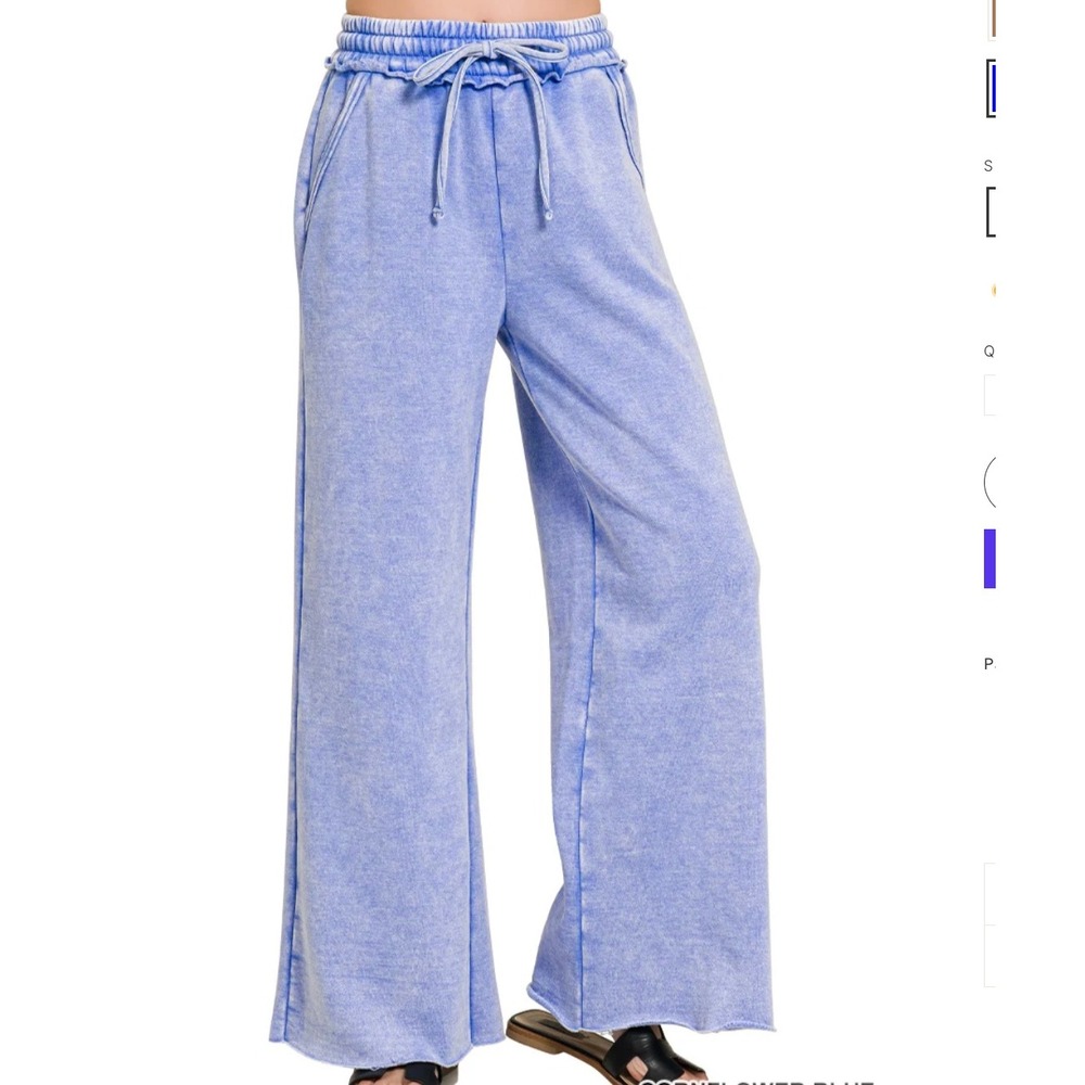 Zenana Acid Washed Fleece Palazzo Wide Leg Sweat Pant Lounger Comfy